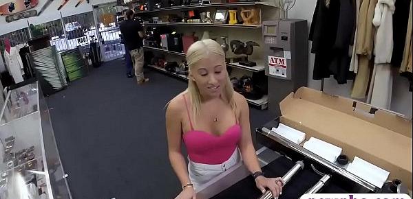  Big juggs blonde babe banged real good by pawn keeper